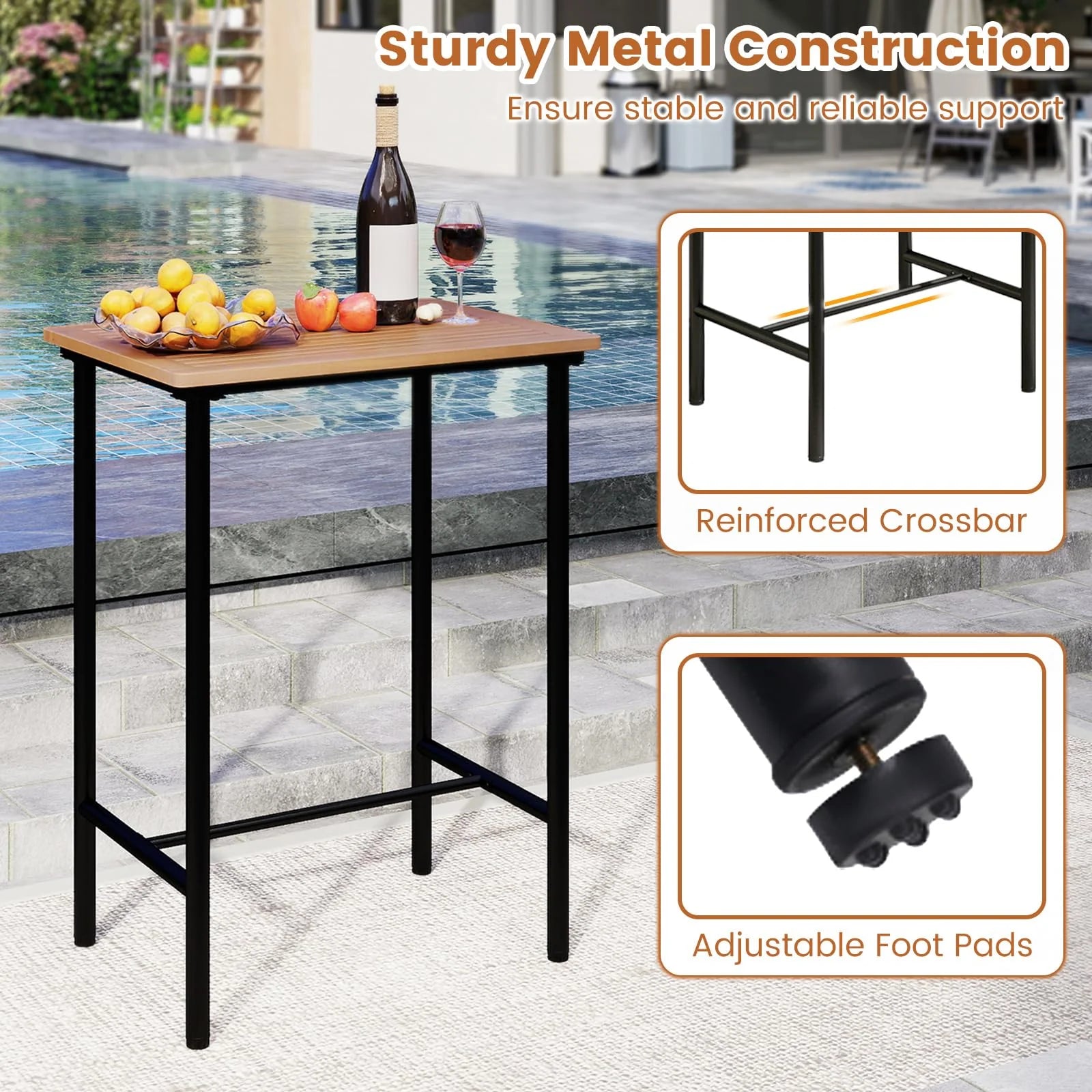 Tangkula 3 Pieces Acacia Wood Patio Bar Set