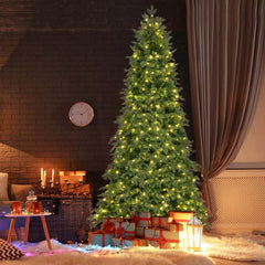 6/7.5 FT Pre-Lit Artificial Christmas Tree, PE/PVC Mixed Tips, Hinged Xmas Tree with Remote, 11 Color-Changing LED Modes, Timer & Metal Stand
