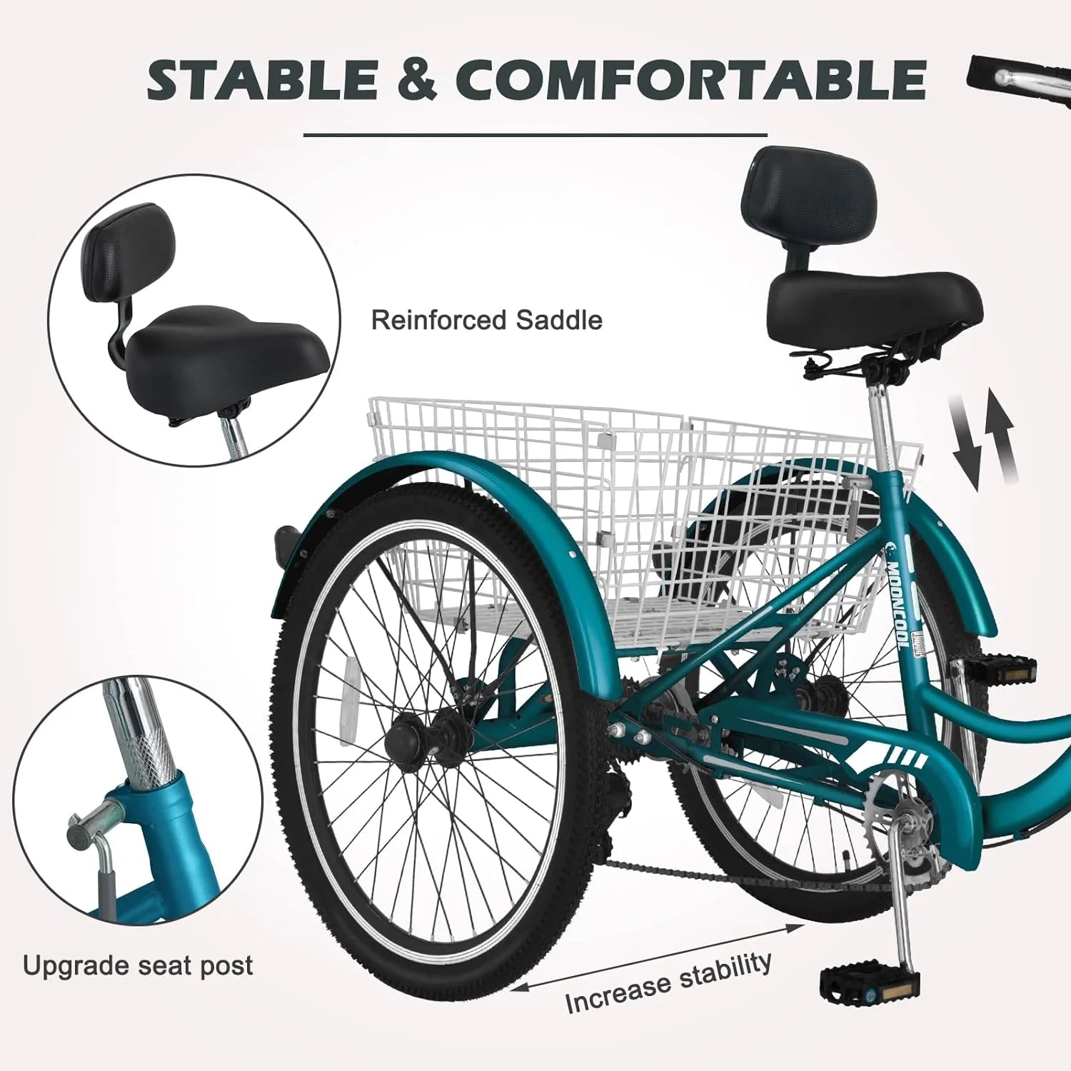 FICISOG 7 Speed Adult Tricycle for Women, 20/24/26 in Adult Trike with Basket, 3 Wheel Bikes for Adults Seniors, Cruise Trike for Shopping Picnic
