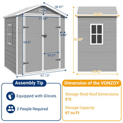 ELPOSUN Outdoor Storage Shed 6x4.5 Ft, Resin Outside Sheds & Outdoor Storage Plastic for Trash Can, Bike, Lawnmower, Generator, Tool Shed with Lockable Door for Backyard, Lawn, Patio, Grey & White