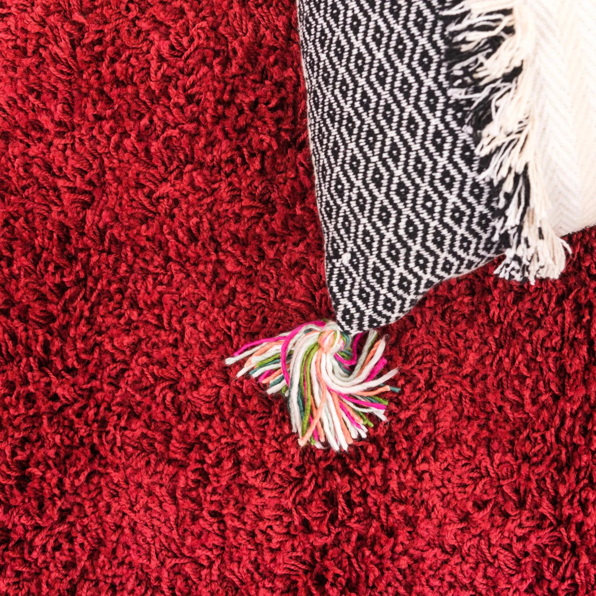 Rugs.com Solid Shag Collection Rug - 13 Ft Runner Cherry Red Shag Rug Perfect for Hallways, Entryways