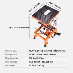BENTISM Hydraulic Motorcycle Lift Table 350 lb Height 13' - 36' Dirt Bike Scissor Jack Stand with Wide Deck Safety Pin J - Hook