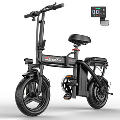 ASKGO Z6 14" Electric Bike 1200W Motor, 48V/10AH E - Mountain Bike, Folding Electric Bicycle for Adult with Two Seats UL2849, Unisex, Pedal - Assist