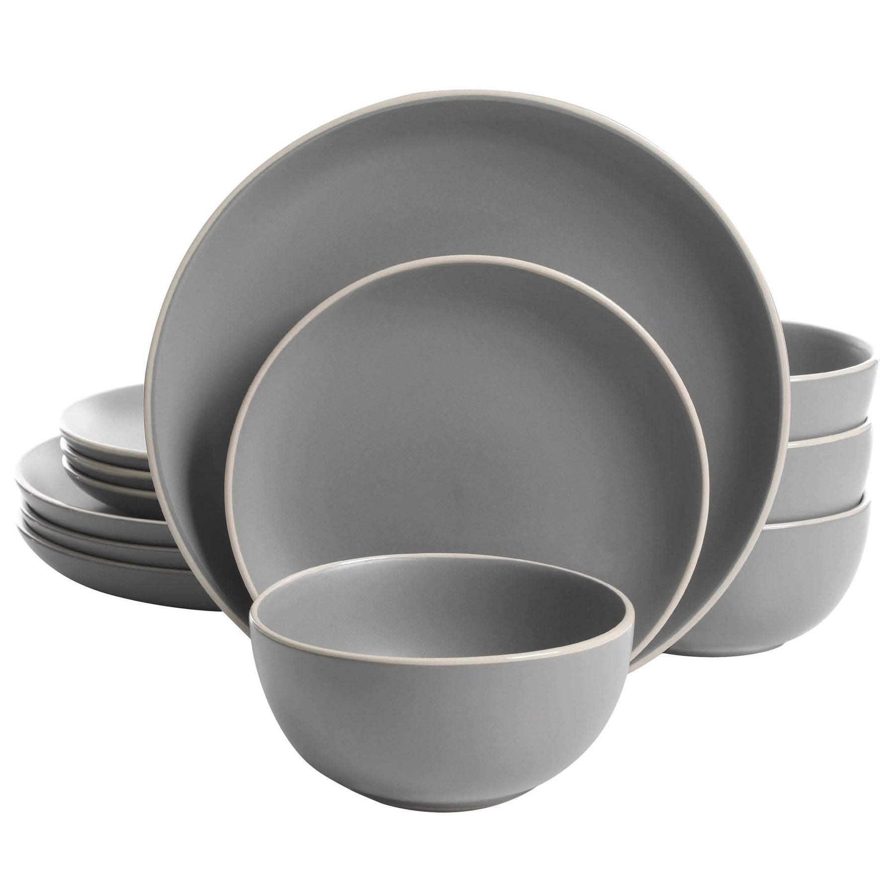 Gibson Home Rockaway 12-Piece Dinnerware Set Service for 4, Grey
