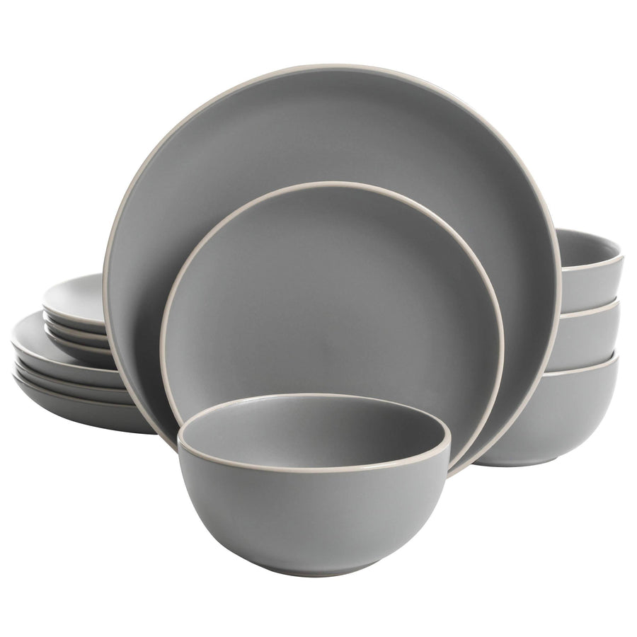 Gibson Home Rockaway 12-Piece Dinnerware Set Service for 4, Grey