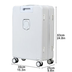 24 in Checked Luggage with Front Pocket, USB Charging Port, Built - in Lock Carry on Suitcase, Cup Holder and Phone Holder, Medium Hardside Suitcase with Spinner Wheels, White