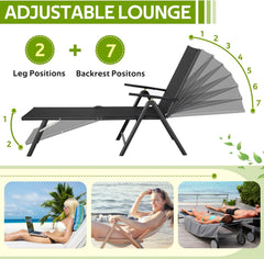 AECOJOY Outdoor Chaise Lounge Chair, Adjustable Reclining Folding Pool Lounger for Poolside