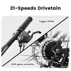 26 in Mountain Bike - 21 - Speed with Disc Brakes, Durable Frame, Front & Rear Dual - Shock Absorption, Unisex for Commuting, Travel, School & All - Terrain Cycling