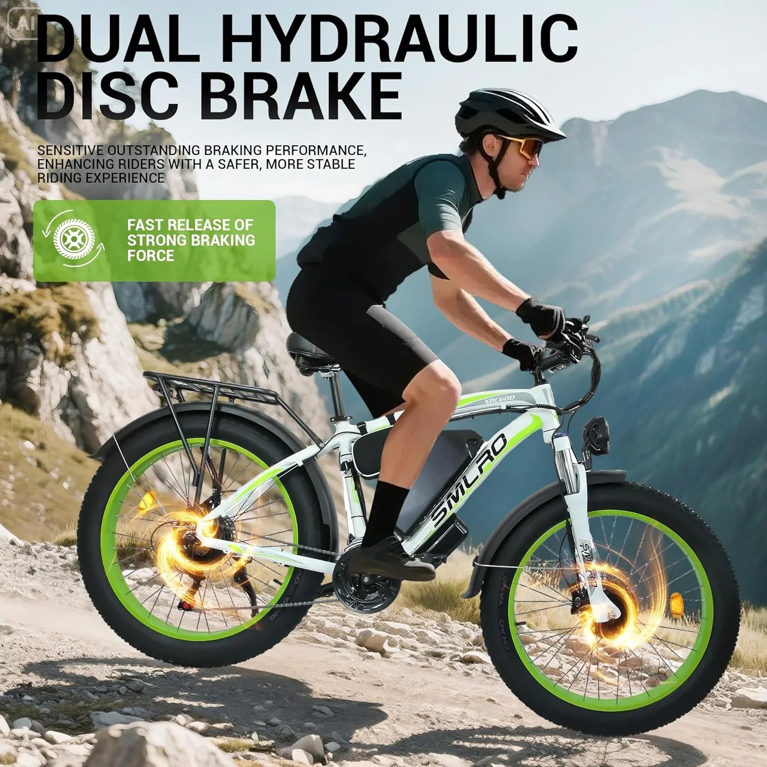 3000W Peak Dual Motor Ebike, 52V 30AH Battery Electric Bike for Adults, 7 - Speed 40MPH AWD Ebike Mountain Snow E - Bike with 26" x 4.0 Fat Tire MTB Hydraulic Disc Brake for Off - Road Snow