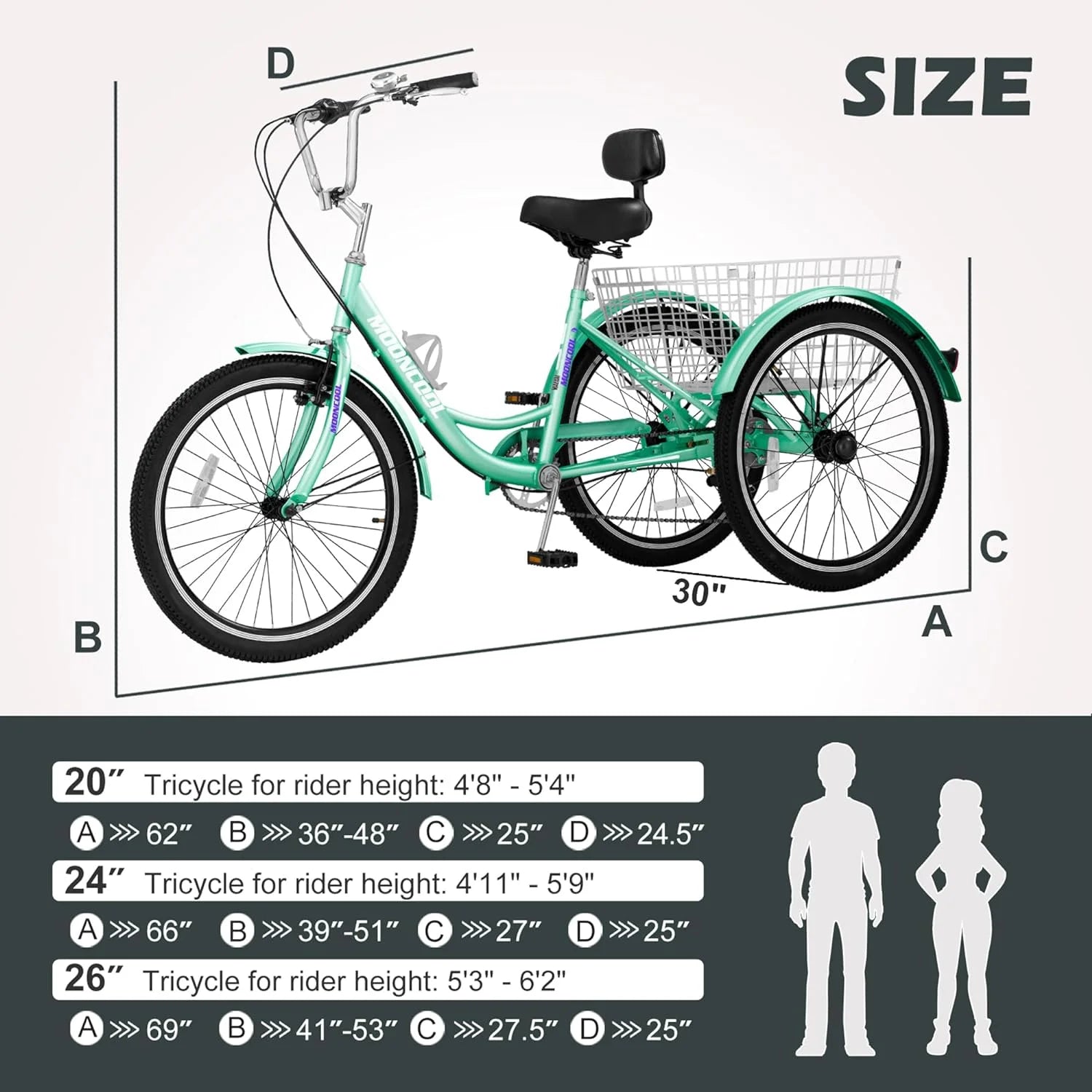 FICISOG 7 Speed Adult Tricycle for Women, 20/24/26 in Adult Trike with Basket, 3 Wheel Bikes for Adults Seniors, Cruise Trike for Shopping Picnic