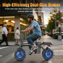 ASKGO 1200W Peak Motor, Folding Electric Bike for Adults Teens, 14'' Commuting Bike, Max 28MPH/35 Miles E - Bike, 3 Speed Double Mini Electric Bike, UL2849
