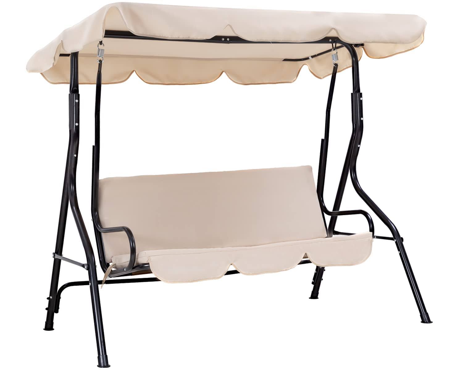 PayLessHere Outdoor Swing Patio Swing with Canopy Backyard Outdoor Swing Chair with Removable Cushions Adjustable Tilt Canopy Comfortable Armrests
