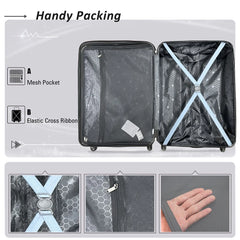 3 Piece Blue Luggage Travel Set, 20" 24" 28" Carry on Luggage with Spinner Wheels, Lightweight Hard Case Luggage Travel Suitcase Christmas Gifts for Business Trip Holiday Travel Cruise
