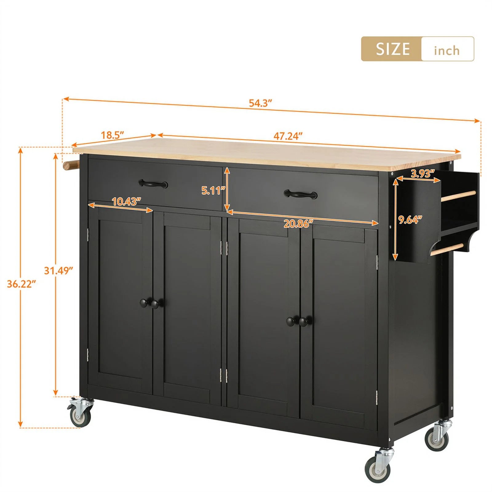 Kitchen Storage Islands&Carts with Solid Wood Top and Locking Wheels, Kitchen Island Cart with 4 Door Cabinet and Two Drawers, Kitchen Cabinets for Kitchen and Dining Room, Green