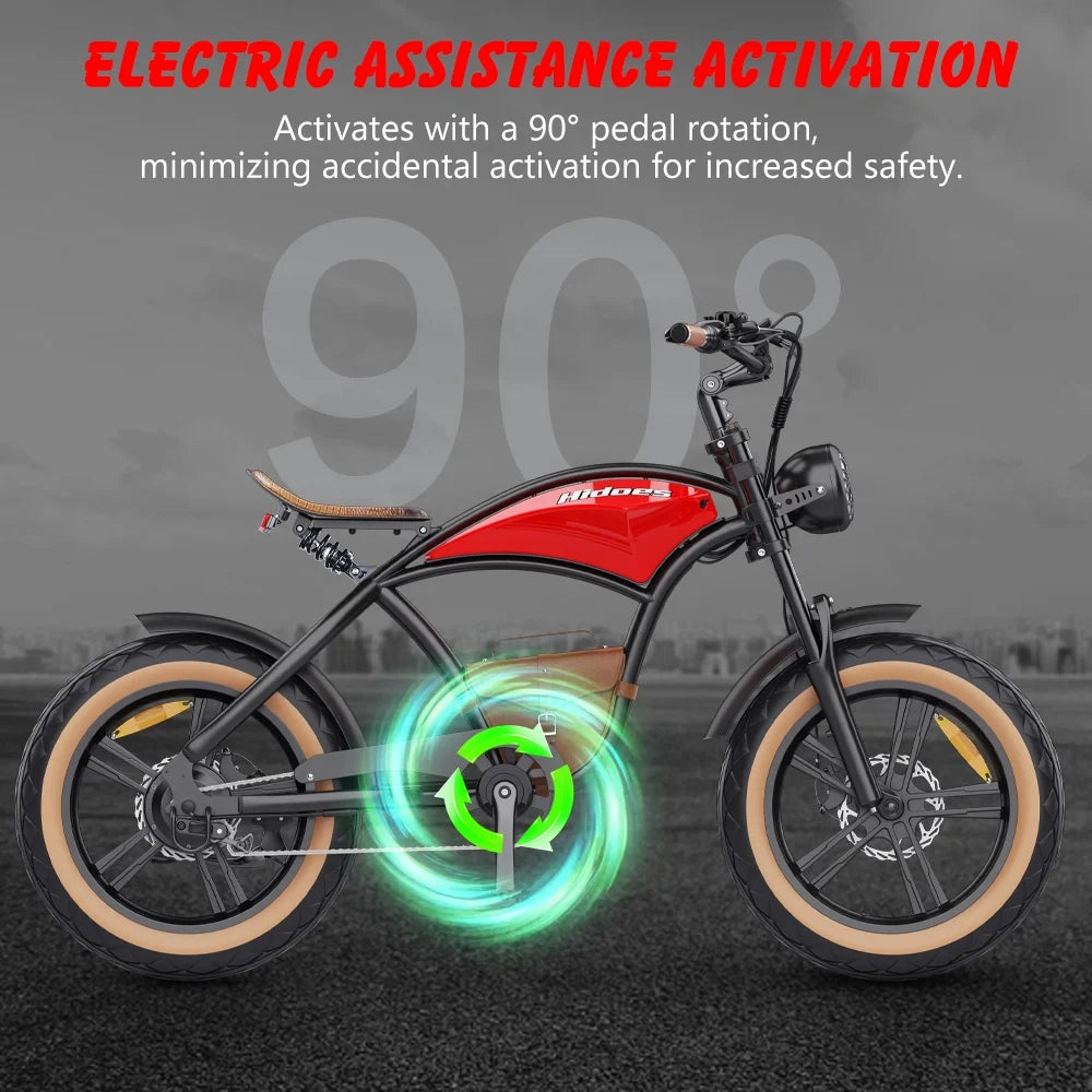 Hidoes B10 Electric Mountain Bike for Men/Woman 1000W Adult Electric Bicycle 20" Fat Tire Off Road E - Bike with Removable Battery up to 28 Mph, Free Shipping, Red