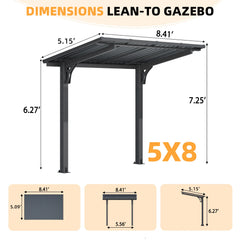 AECOJOY 8' x 5' Lean to Grill Gazebo Hardtop Outdoor Pergola for Patio