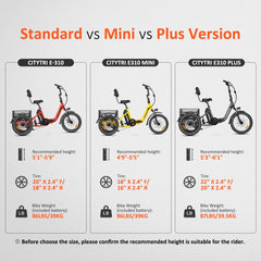Addmotor Folding Electric Trike, 90MI Electric Tricycle for Adults, 750W 48V 20ah, CITYTRI 3 Wheel Electric Bikes, Step - Thru Etrike with Rear Speed Differential & Parking Brake, E - 310 Plus Red