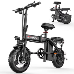 14" Electric Bike with Dual Front Suspension，500w Folding Ebike, up to 25miles 20MPH, 48V Removable Lithium - Battery, Stylish 14" Foldable Commuting Electric Bicycle for Women & Men