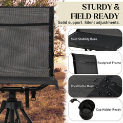 AECOJOY Hunting Chair Without Armrests, Lightweight Foldable Design, 360° Swivel for Blinds & Outdoor Use