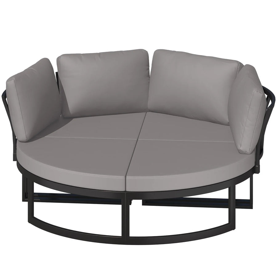 AECOJOY Patio Furniture Outdoor Round Daybed with Removable Cushions 4 Piece Sectional Sofa Patio Furniture Set, Gray