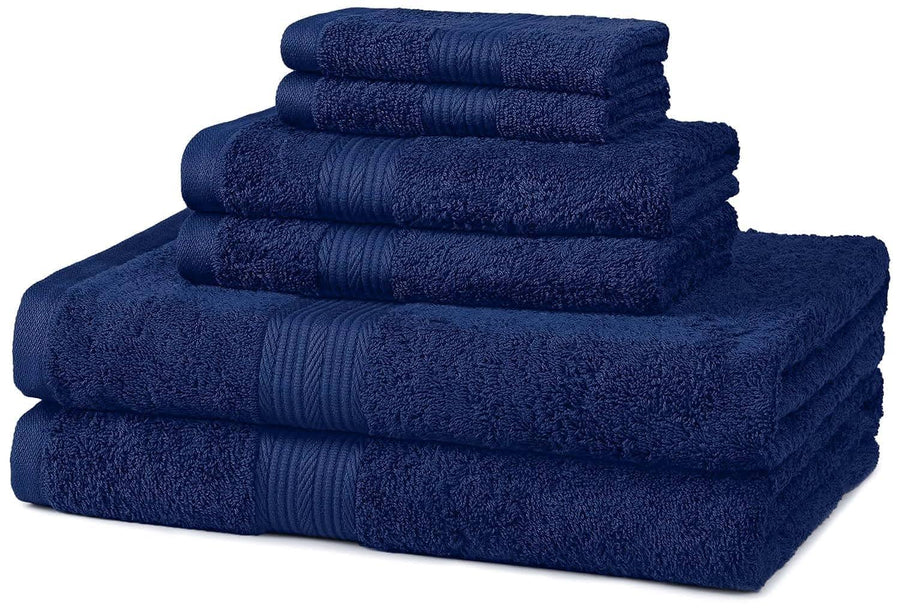 AmazonBasics Navy Blue Fade-Resistant 6-Piece Cotton Bath Towel Set