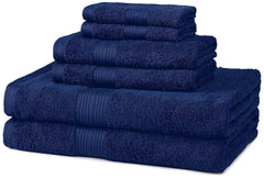 AmazonBasics Navy Blue Fade-Resistant 6-Piece Cotton Bath Towel Set