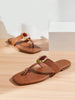 SHUZIA New Versatile Ladie's Coffee Faux Leather Pu Gemstone Embellish Square Toe Flat Sandal Slide Comfort Spring Summer Chic Holiday Shoes Vacation Beach