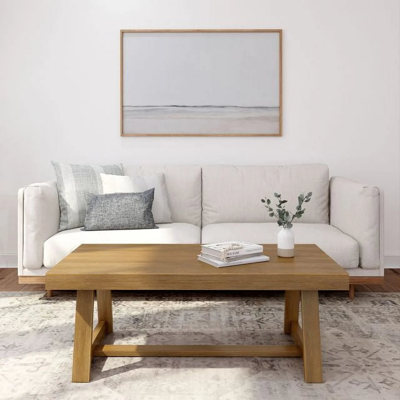 Plank+Beam Farmhouse Coffee Table, 48" Solid Wood Tables for Living Room, Rectangular Center Table