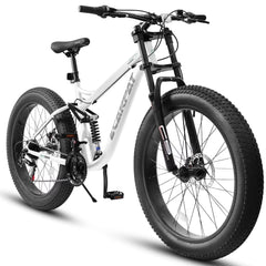 26 in Mountain Bike for Men, 26*4" Fat Tire Mountain Bicycles, Full - Suspension 21 - Speed Drivetrain with Disc Brakes