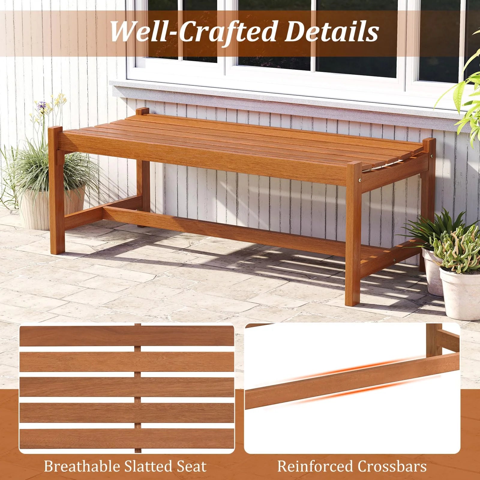 Tangkula Outdoor Wood Bench Backless Set of 1/2 Solid Hardwood Patio Dining Bench(1/2)