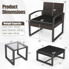Tangkula 5 Pieces Wicker Patio Conversation Set 2-Person Small Balcony Furniture Seating Set
