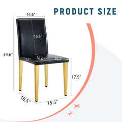 Set of 4 Black PU Leather Backrest Chairs with Gold Metal Legs - A Perfect Pairing, Ideal for Minimalist and Modern Home Decor Styles, with Product Dimensions of 16.2*18.5*34.6 in
