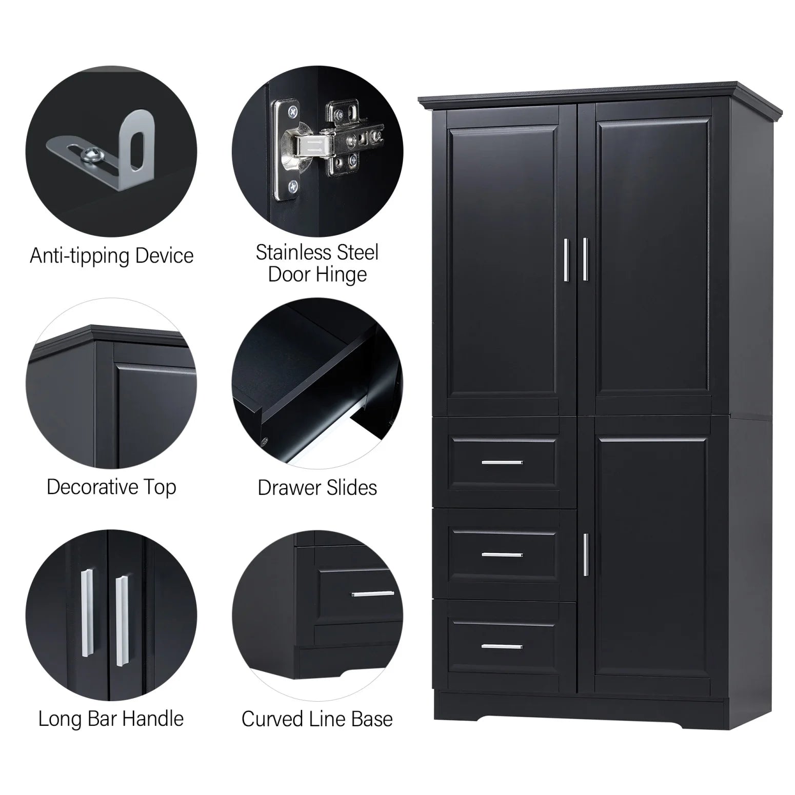 Bathroom Cabinet, 62.2" Tall Storage Cabinet with Doors and Shelves, Freestanding Linen Closet for Bathroom, Kitchen, Living Room, Grey