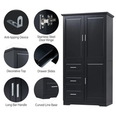 Bathroom Cabinet, 62.2" Tall Storage Cabinet with Doors and Shelves, Freestanding Linen Closet for Bathroom, Kitchen, Living Room, Grey