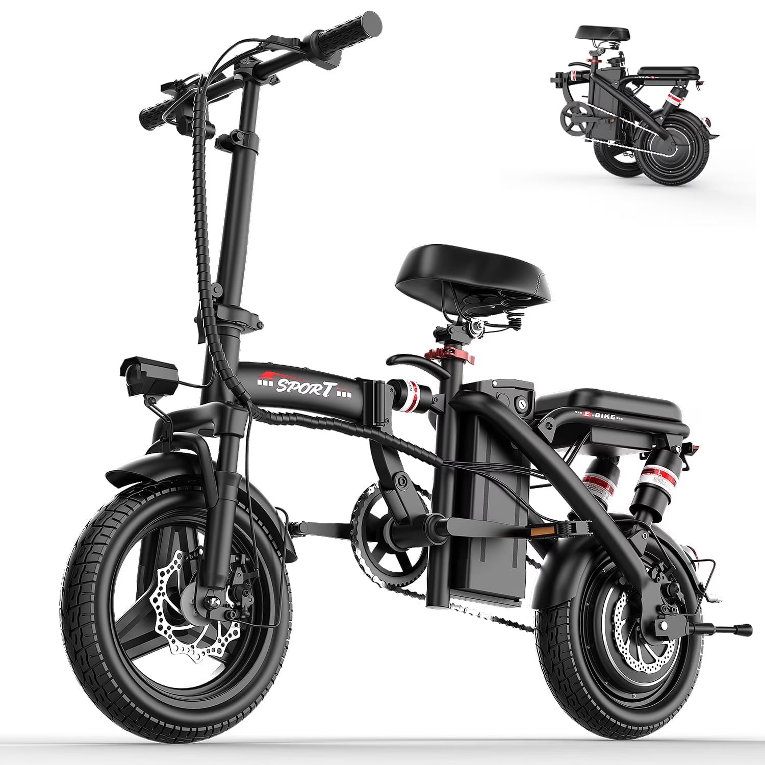 ASKGO 1200W Peak Motor, Folding Electric Bike for Adults Teens, 14'' Commuting Bike, Max 28MPH/35 Miles E - Bike, 3 Speed Double Mini Electric Bike, UL2849