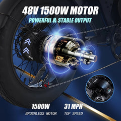 Peak 3000W AKEZ Kingkong 1500W Electric Bike, 31MPH Electric Dirt Bike for Adults, 48V41A Dual Removable Battery Mountain Ebike, 20'' Fat Tire Ebike, 7speed, Hydraulic Brake