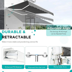 AECOJOY 14'x10' Manual Retractable Awning Sun Shade, Patio Awning Canopy