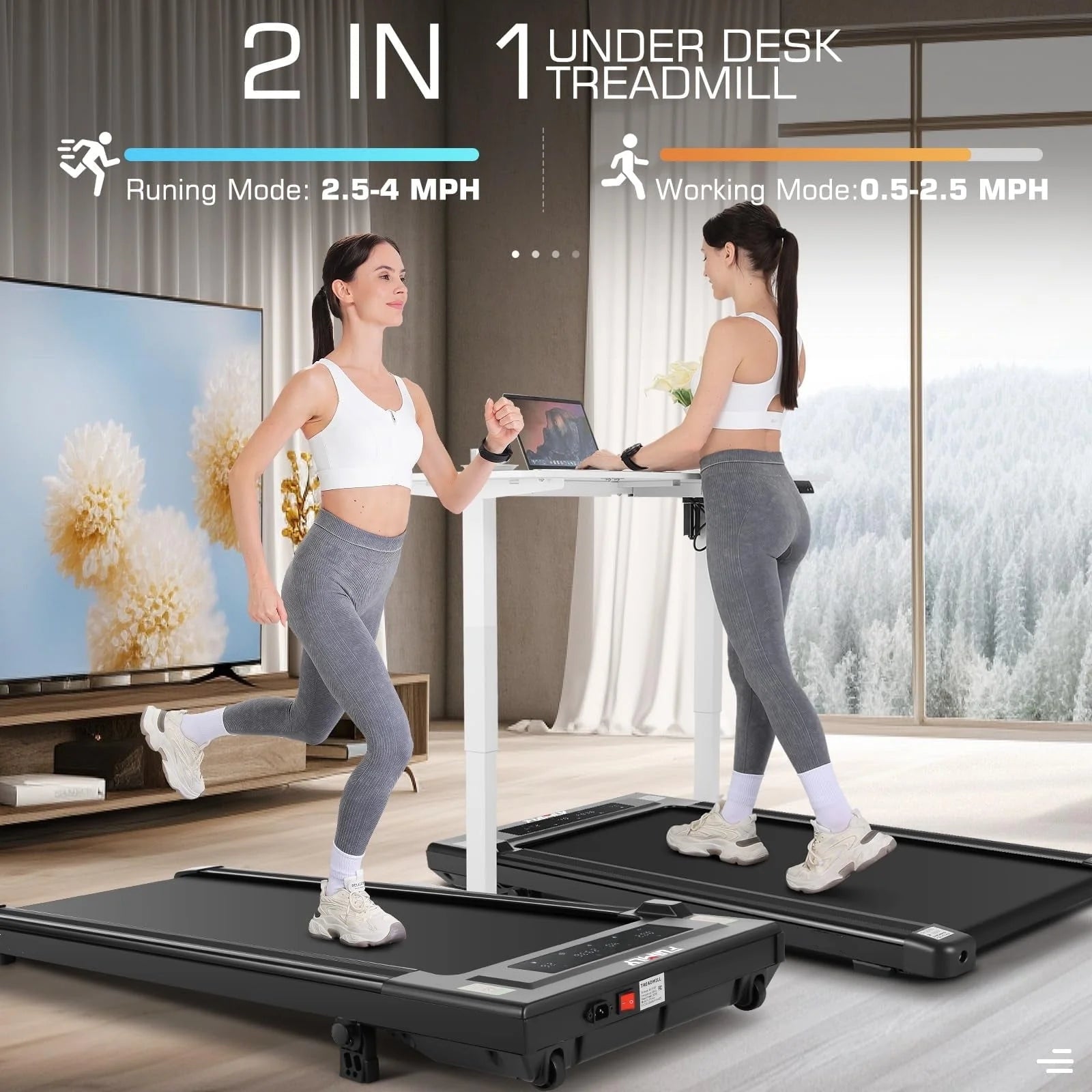 Under Desk Treadmill with Remote Control, LED Touch Screen Treadmill Ultra - Quiet, 300 lb Weight Capacity Walking Pad Treadmill for Home Office, Black