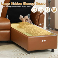 AECOJOY Power Reclining Sectional Sofa, PU Leather Sleep Sofa Bed with Storage Chaise