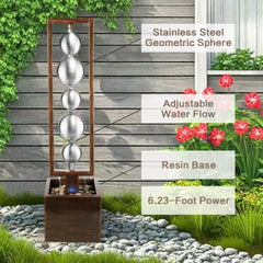 Ferrisland Outdoor Water Fountain with Pump, Relaxing Stainless Steel Geometric Sphere Freestanding Waterfall Fountains Modern Home Decor for Patio Garden Yard, Gift Idea, Bronze