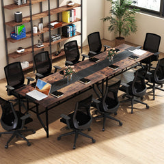 Tangkula  Rectangular Meeting Table with Mesh Storage Shelf & Cable Grommet for 6-8 People