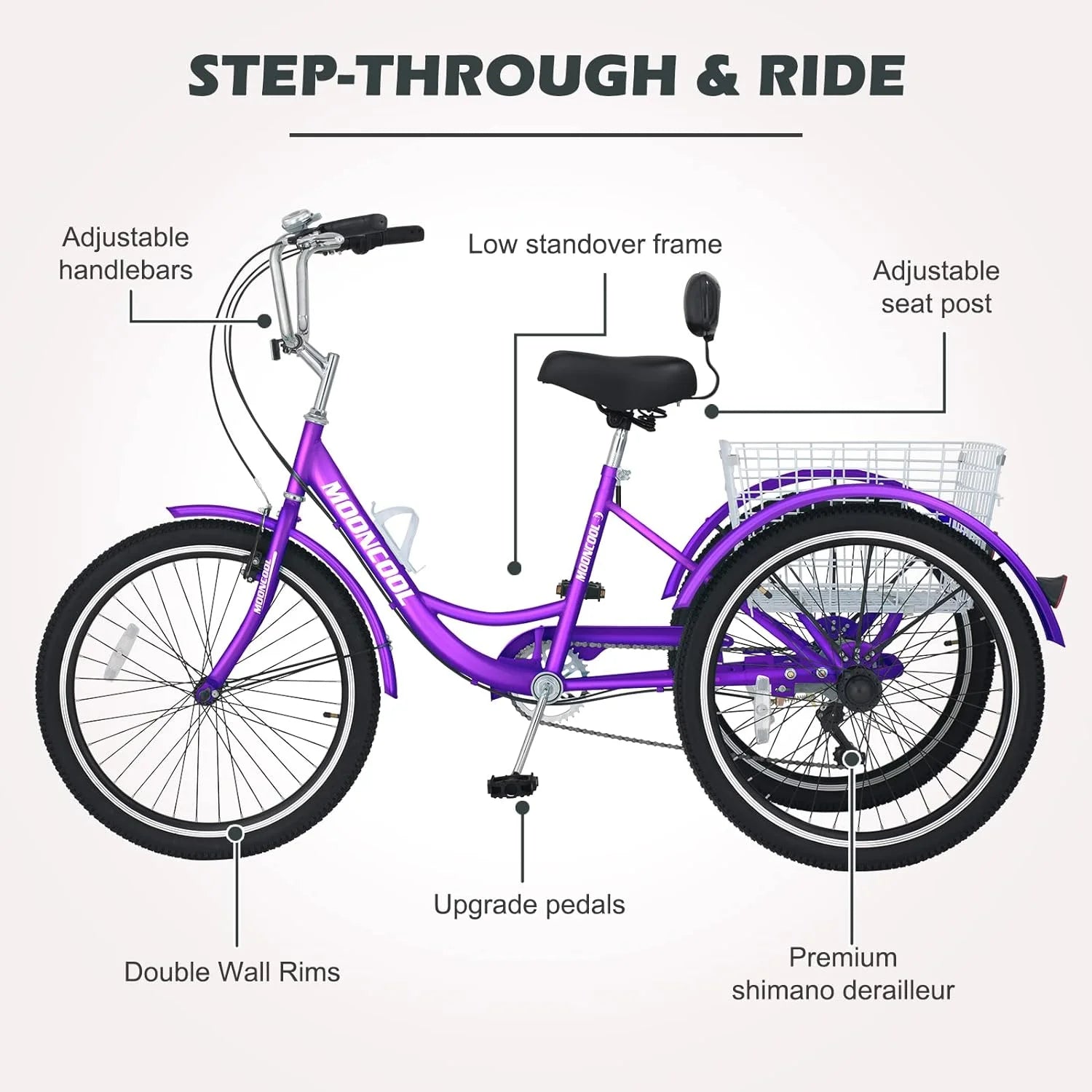 FICISOG 7 Speed Adult Tricycle for Women, 20/24/26 in Adult Trike with Basket, 3 Wheel Bikes for Adults Seniors, Cruise Trike for Shopping Picnic