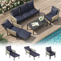 AECOJOY Aluminum Patio Furniture Set - 5 Seat Outdoor Sectional with Retractable Footrest Sofas & Coffee Table