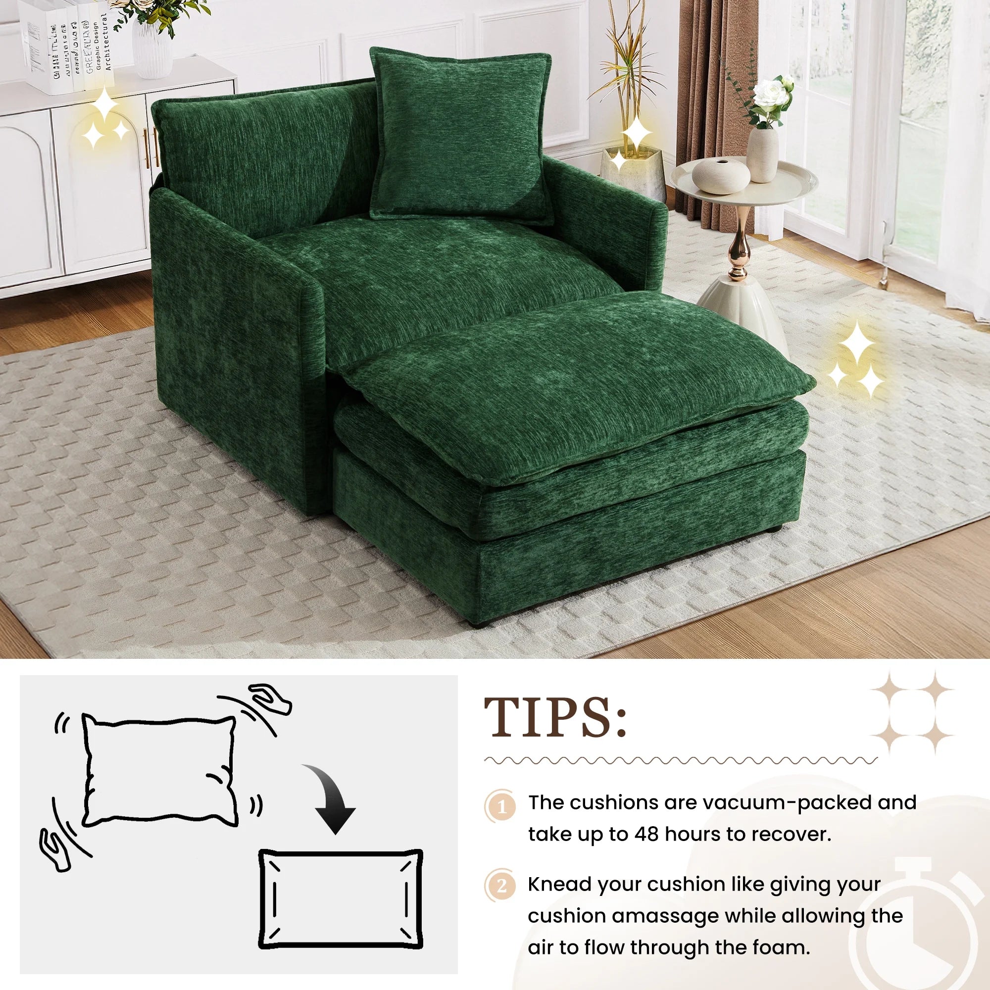 Muumblus Oversized Lounge Chair with Ottoman, Cloud Accent Armchair for Living Room, Beige Chenille