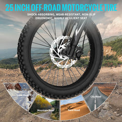 Riding'Times GT73 Electric Dirt Bike for Adults, 37MPH 48V36.4AH 2400W 1747wh Dual Battery Ebike, 85+ Miles Range, 25" Motorcycle Tire UL2849 Certified, Full Suspension