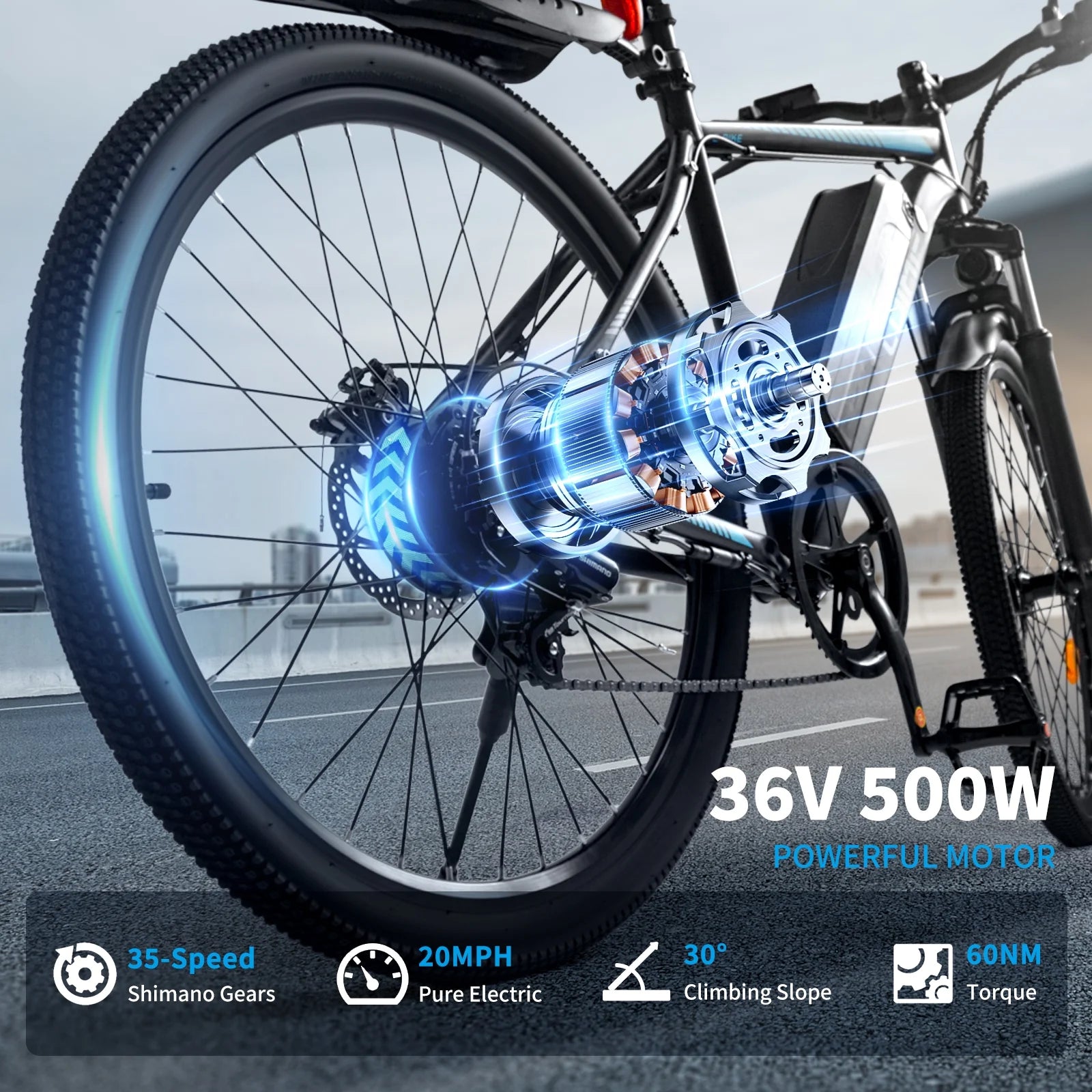 Hipatoo 26" Electric Bike 500W 20MPH E - Bike, 36V 10.4ah Battery, Ebike for Adults, E Bike UL2849
