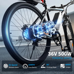 Hipatoo 26" Electric Bike 500W 20MPH E - Bike, 36V 10.4ah Battery, Ebike for Adults, E Bike UL2849