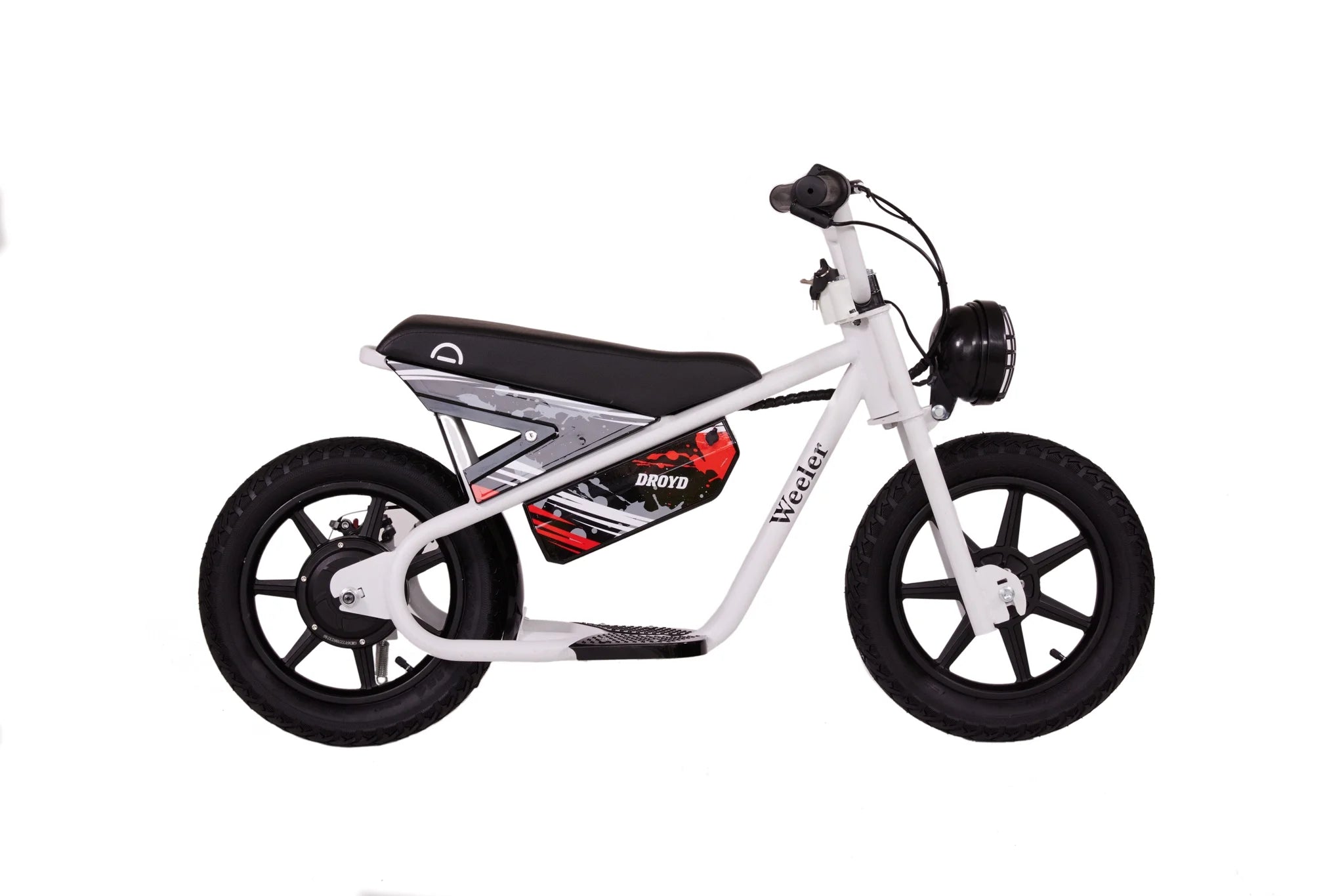 Droyd Weeler Electric Mini Bike - 24V 8ah Battery, 6 - 10 MPH, up to 8 Miles, LED Lights, Kids Ages 6+