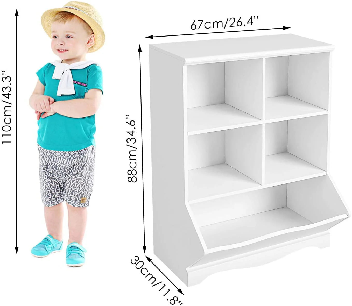 Homfa Kid'S Cubby Toy Storage Cabinet, Wood Toy Organizer of 5 Bins, Children'S White Bookcase, Toy Chest for Bedroom Living Room