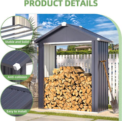 AECOJOY 5x2 Outdoor Storage Shed, Firewood Rack Waterproof Metal Tool Sheds